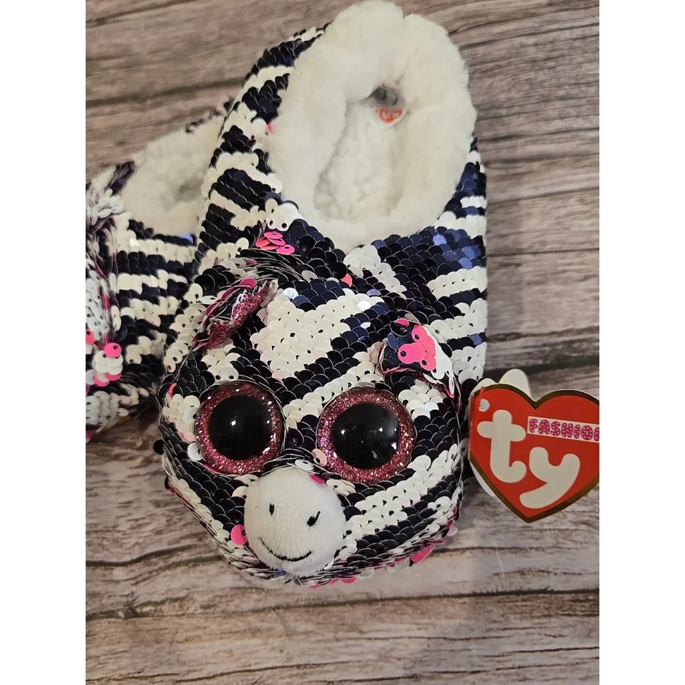 TY Fashion Slippers Zoey Zebra NWT Girls Size 1 To 3 (212)